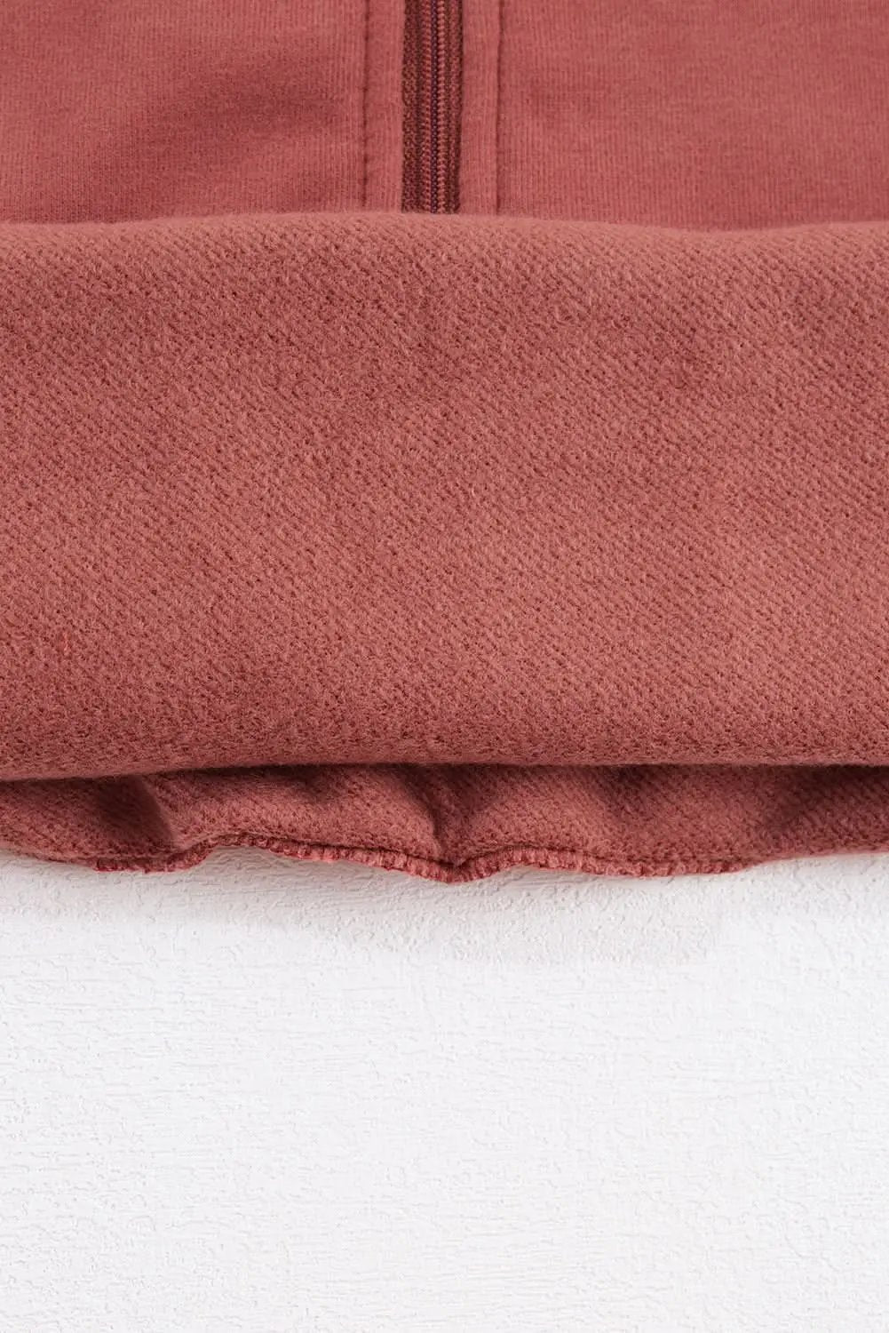 Brown Fleece Lined Zip Up Stand Collar Thumbhole Sleeve Sweatshirt - Love Salve